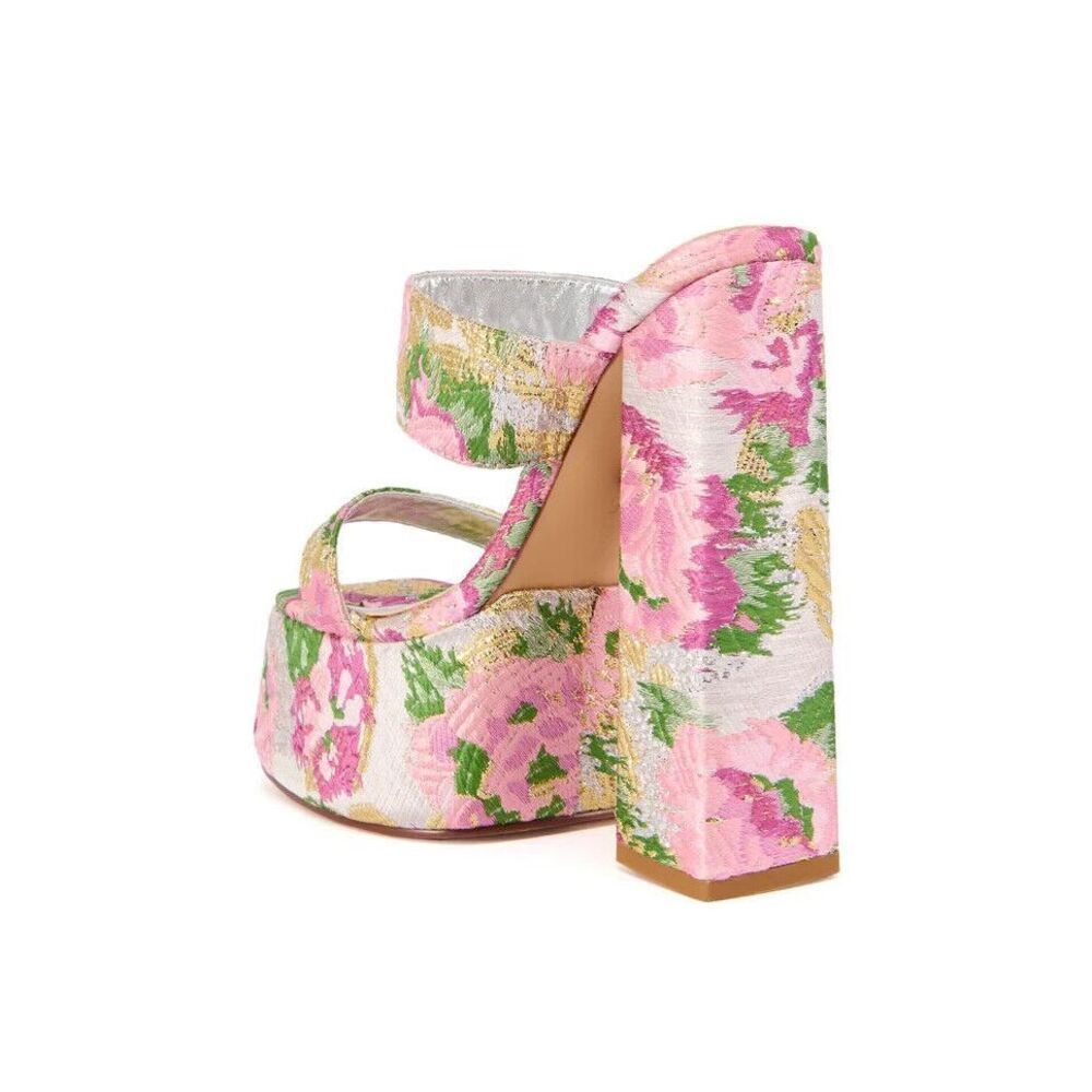 AZALEA WANG EUNICE PINK BROCADE PLATFORM SANDAL Size 10 - Picture 4 of 5